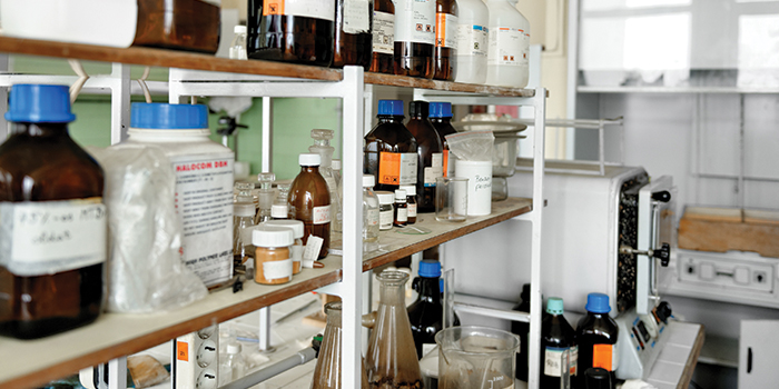 Shelf with Laboratory Chemicals
